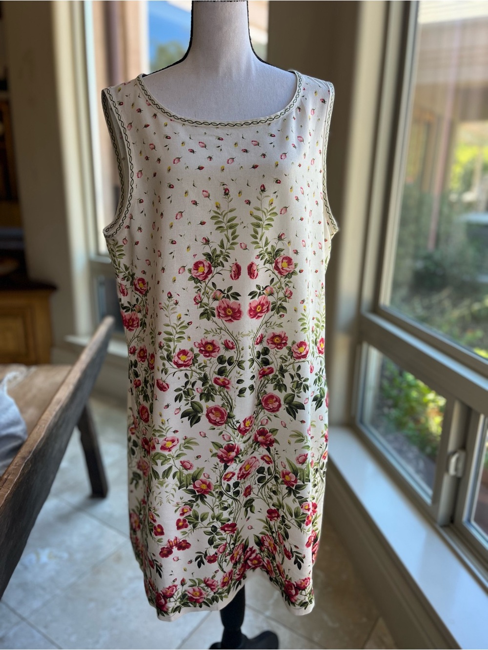 Max Studio Cream Sleeveless Dress with Pink Floral Print